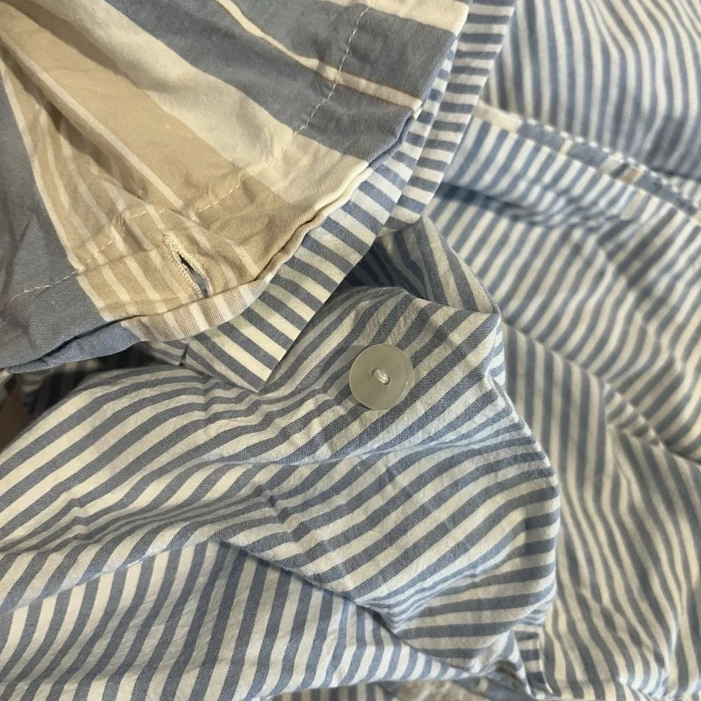 Pottery Barn Striped Full Queen Duvet‎ Cover Blue Brown Reversible